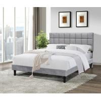 China Grey Fabric King Size Upholstered Bed Frame High Headboard With Small Metal Ball on sale