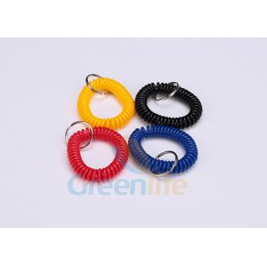 China Yellow Light Weight Plastic Wrist Coil Band Abrasion Resistant With Spilt Key Ring supplier