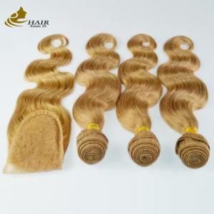 Brown Remy Ombre Human Hair Extensions Body Wave Bundles With Lace Closure