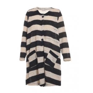 China Striped Large Size Ladies Clothes / Plus Size Sweater Dress With Two Pockets In Front supplier