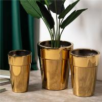 China Hot Sale Indoor Outdoor Decoration Cylinder Plant Pots Handmade Gold Tall Large Size Ceramic Flower Pots For Home Decor on sale