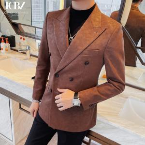 Men's Suede Suit Jacket Business Casual Style Slim Fit Blazer for Men Leather Material