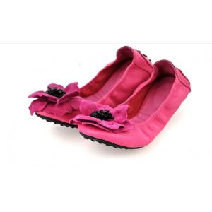 Wholesale 100% genuine leather shoes foldable flat shoes pink women ballet shoes kid skin shoes driving shoes HC-X094