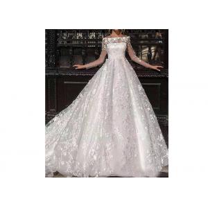Flower Lace Long Tail Wedding Dress / Elegant Satin Wedding Gowns