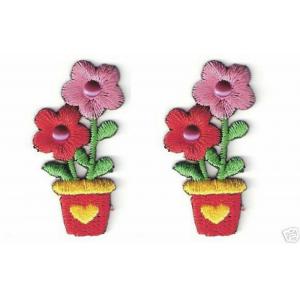 1.5" Pink Red Flower Embroidery Patch Handmade Iron On Twill Cotton Material