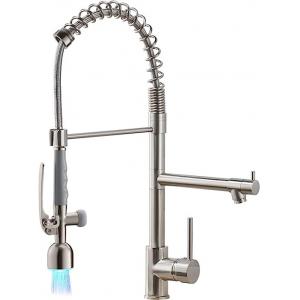 Commercial Gooseneck Farmhouse Sink Faucet Brushed Nickel With LED Light