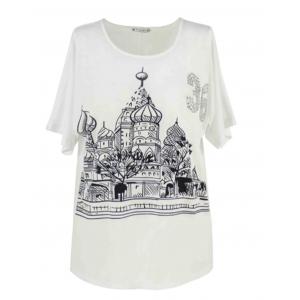 China Simple Ladies Fashion Tops Casual Long Tee Shirt With Print House Pattern supplier