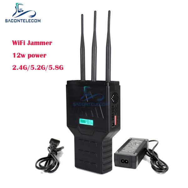 Handheld Mobile Phone Signal Jammer with 2.4G 5.2G 5.8G Bands Up To 50m Range and 3 Bands Coverage