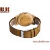 Custom logo low moq genuine leather band bamboo wood watch