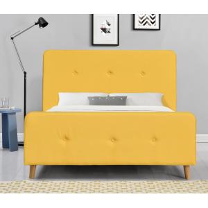 Yellow Tufted Upholstered Platform Bed King Size Casual Looking For bedroom