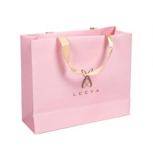 Pink Color Paper Shopping Bags Vivid Accurate Printing OEM / ODM Available