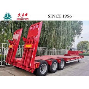 Carbon Steel 3 Axle Low Bed Trailer With Rear Hydraulic Ramp Spring Ramp