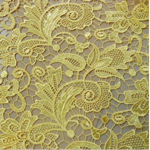 Polyester +Milk Silk Water Soluble Embroidery   Fabric with Yellow Color