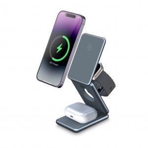China Foldable Magnetic Metal Wireless Charging Aluminum Alloy 3 In 1 Portable Magnetic Charger supplier