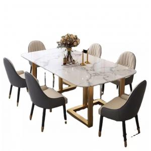 Square Faux Marble Dining Table 6 Chairs Light Luxury Style For Home Furniture