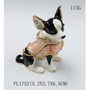 China dog shape gold plated trinket box metal jewelry boxes for decoration supplier