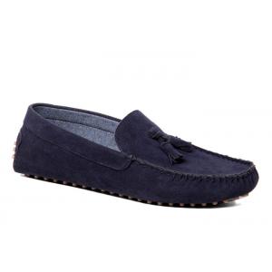Stitching Style Flats Mens Black Driving Shoes , Moccasin - Gommino Suede Driving Shoes