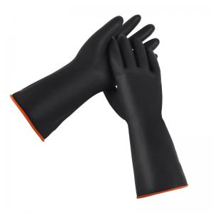 Chemical Resistance Industrial Rubber Gloves Heavy Duty Flocked Lining