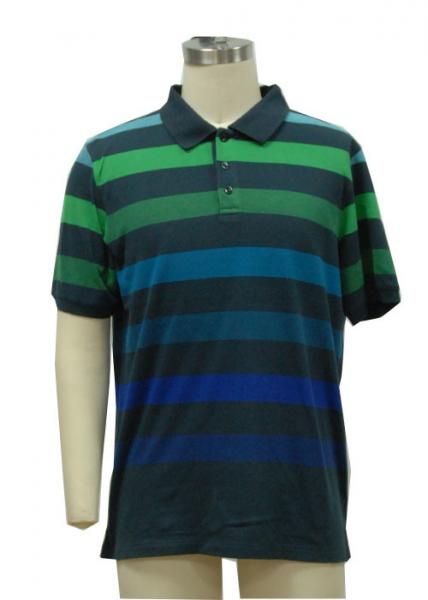 Formal Mens Polo T Shirts Yarn Dye Stripes With Fader Colors Eco Friendly