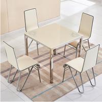 China Modern Tempered Glass Dining Room Sets With Powder Coating Counter Tops dining table set with pu chairs on sale