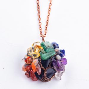 China Black Obsidian Heart Gemstone Chakra Tree Of Life Pendant Necklace supplier