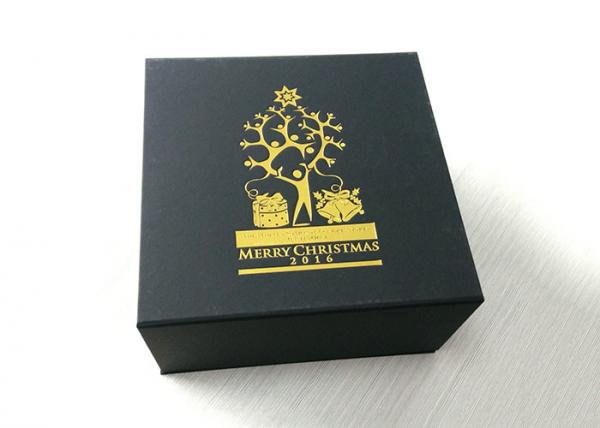 Custom Gold Stamping Logo Present Gift Box , Xmas Black Folding Carton Box