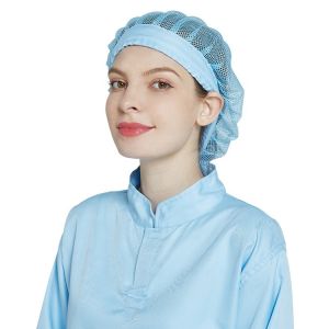 China Polyester Cotton Mesh Hat for Food Factory and Workshop Safety in White and Blue wholesale