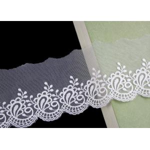 Nylon Mesh Cotton Embroidery Lace Trim With Floral Design Scalloped Edge No Azo