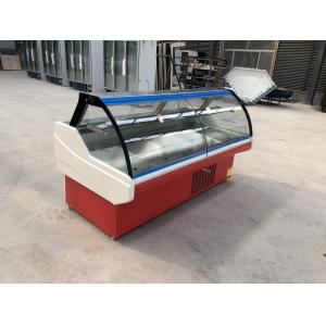 IEC Curved Glass Front Butcher Display Counter With Stainless Steel Inner Plate