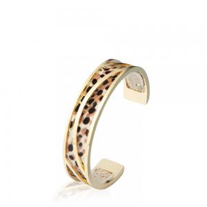 China 18.5cm Inserted Reversible Handmade Leather Cuffs , 14K Gold Plated Cuff Bangle supplier