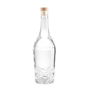 China Wooden Corks 750ml Glass Bottle for Vodka Latest Delicate Emboss Design and Hot Stamping supplier