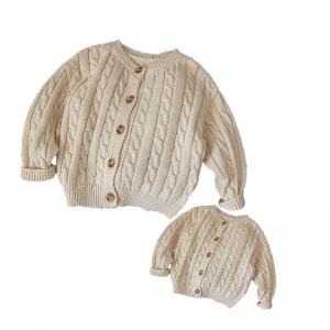 Mommy And Me Chunky Knitted Sweater Cardigan Cotton Thick Winter Hand Knit Button Down Sweater