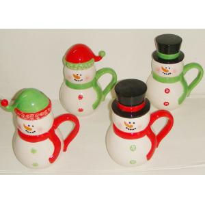Handpainted Christmas 3D Snowman Mug , Embossed Coffee Mugs Mug With Spoon
