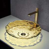China OEM Ball Shape Glass Wash Basin Crystal Vessel Sinks Yellow Color Countertop on sale