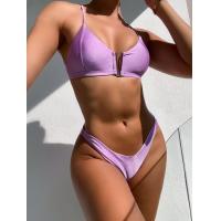 China Bikini Push Up Swimsuit Stitching Transparent Split Sexy Swimming Suit For Ladies purple and other colour  cool bikini on sale