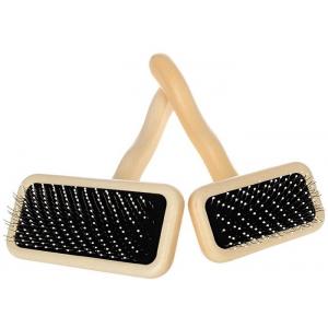 China Beech Hand Shank Pet Grooming Comb With Stainless Steel Broach Wooden 73g supplier