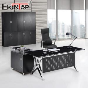 Metal Modern Office Furniture Tempered Glass Desk Customized for Work