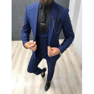 Navy Blue Custom Mens 3 Piece Tuxedo Suit For Groom'S Wedding