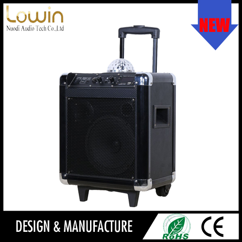Professional music disco LED wireless trolley speaker with led light , portable speaker with handle and wheels