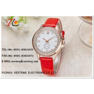 Classic charming watch ladies  watch with rose gold alloy case and gunuine leather band
