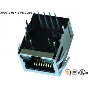 China Rj45 Connectors W/LED 8P8C Shielded /10/100 Mbps , XPJG-1-01K-5-PN1-210 supplier