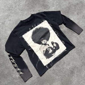 China Custom Oversized Boxy Y2K Graphic Distressed Patchwork Embroidery Tshirt for Men wholesale