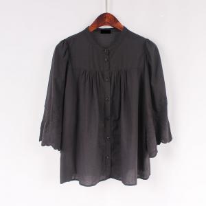 China Women shirt 3/4 sleeve black made in organic cotton featured in wide sleeves and round neck wholesale