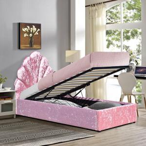Single Size Pink Fabric Gas Lift Storage Bed For Children Bedroom
