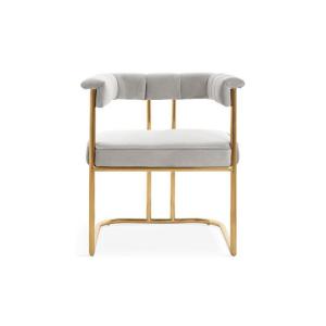 American style high quality Gold brass plating metal base white PU fabric dining armrest chair