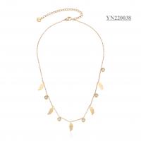 China K Gold Stainless Steel Fashion Necklaces High Luxury Leaf Rhinestone Tassel Necklace on sale