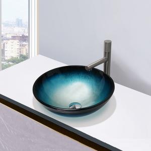 Bathroom Tempered Glass Sink Black Blue Round Wash Basin Bowl Easy Clean
