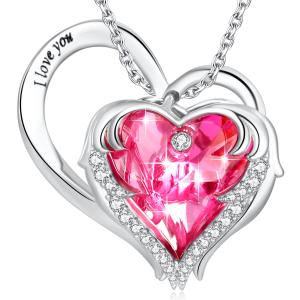 Lead Free Sterling Silver Heart Pendant Necklace 1.18x0.98in Austrian crystal Pink Crystal