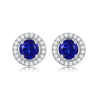 China Blue 925 Sterling Silver Zircon Round Gemstone Stud Earrings For Gift Giving on sale