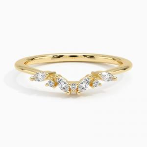 Sparkling Round And Marquise Sleek Chevron Shaped Ring With 9K Gold